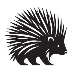 Minimalist Black Porcupine Silhouette with Quills