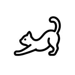Cute minimalist cat stretching icon. Playful pet animal outline vector for apps & designs.