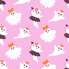 Halloween Cute Girly Ghost Pink Seamless Pattern