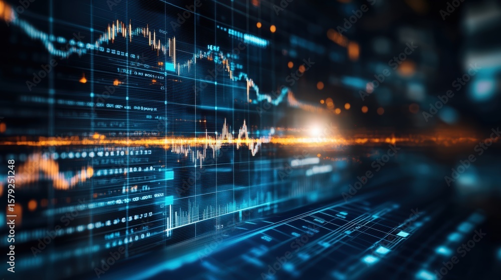 Poster digital stock market data chart showcasing financial trends and analysis with graphs and numbers
