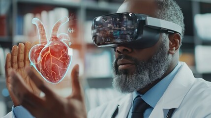 Doctor using vr to view a holographic heart