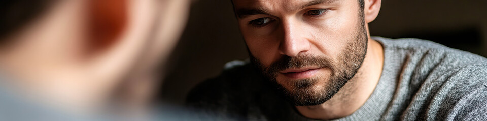 Obraz premium Close-up Portrait of Bearded Man in Grey Sweater