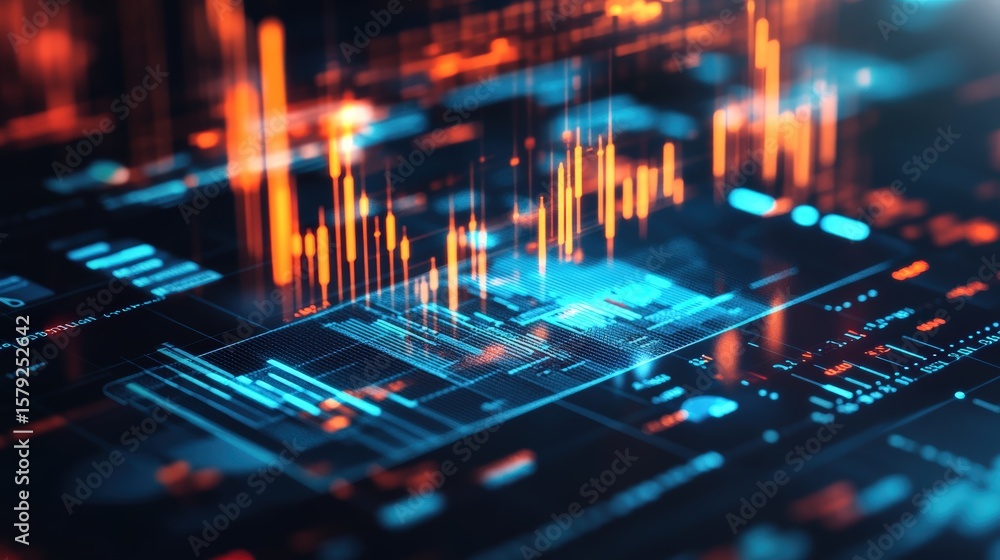 Aufkleber advanced financial data analysis with digital stock market graphs and futuristic trading interface