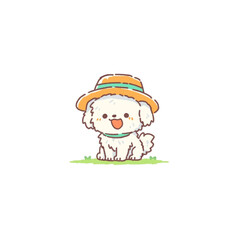 Naklejka premium デフォルメ、帽子を被った可愛い犬のイラスト、背景なし、素材、アイコン