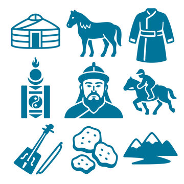 vector isolated blue color mongolia traditional cultural symbols