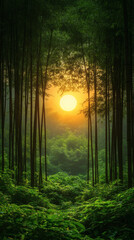 Green Bamboo Forest Pathway in a Quiet Wilderness Wallpaper