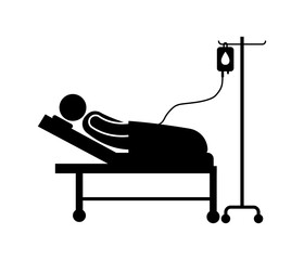 Stick figure stickman icon. human silhouettes. a person is lying down being treated and given an IV.