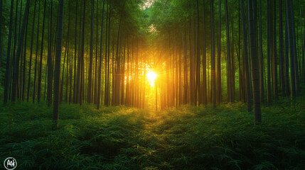 Thick Bamboo Forest Creating a Serene Woodland Scene