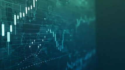 Dynamic Stock Market Analysis A Visual Representation of Financial Data and Market Trends in Teal, Demonstrating Fluctuations and Projections - Powered by Adobe