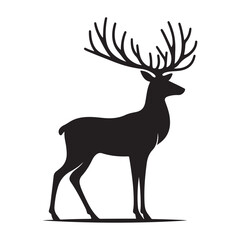 Minimalist Black Reindeer Silhouette with Large Antlers