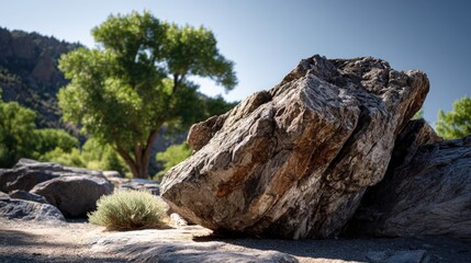 Large rock in a natural landscape setting.