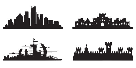 BLACK VARIOUS SET OF vector skyline silhouette	