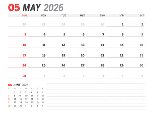 May 2026 Monthly Calendar Template for Planning and Organization improves time-blocking and weekly productivity using editable minimalist layout. Week starts on Sunday. Useful for business