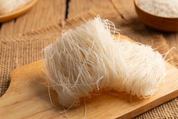 Thai died Rice Vermicelli on wood board,Uncooked