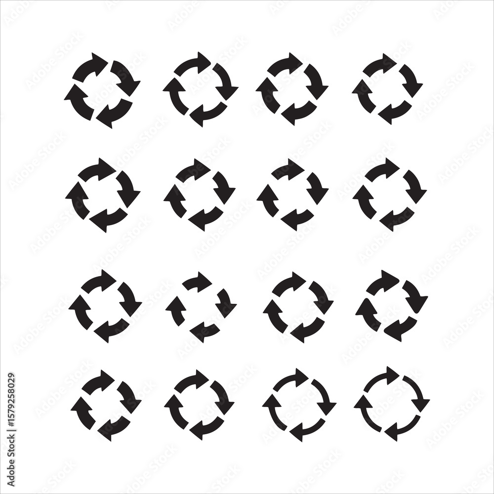 Poster collection of circular arrow symbols representing refresh and rotation