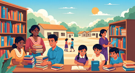 Diverse Community Engaged in Reading and Learning at a Library