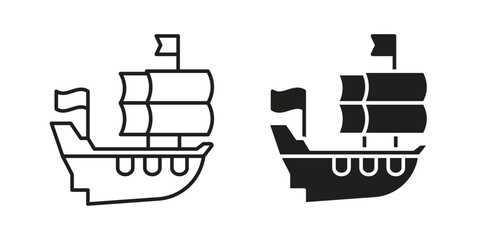 Caravel icon outline and solid vector sign, linear pictograms