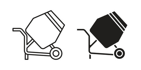 Cement mixer icon outline and solid vector sign, linear pictograms