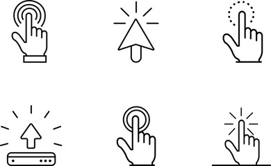 touchscreen gesture icon set, tap icon, swipe icon, click icon, upload icon