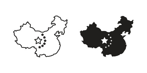 China map icon outline and solid vector sign, linear pictograms