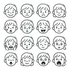 Children's emotion collection, emotional expression icons. happy, sad, surprised faces set
