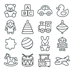 Children's toy collection, playful icons set. toy designs for fun and education