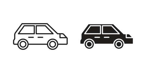 Compact car icon outline and solid vector sign, linear pictograms