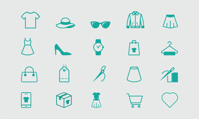 Fashion Icon Set Clothing Accessories and Shopping Symbols