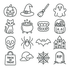 Halloween icon collection, spooky symbols set. ghost, witch, and pumpkin designs