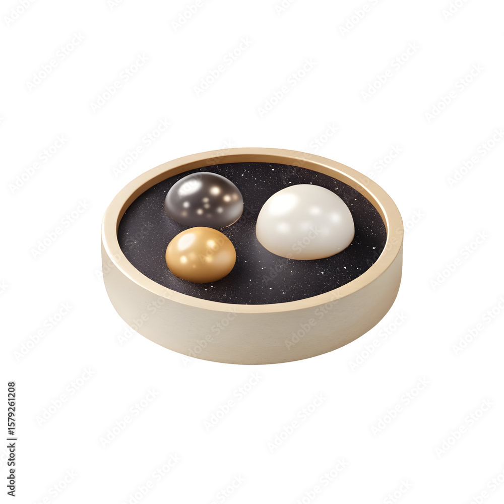 Poster three spheres in circular container isolated on a transparent background