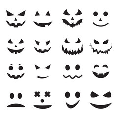 Pumpkin Halloween smile. Black Halloween face icon set. Spooky pumpkin smile on white background. Design for the holiday Halloween. Vector illustration.
