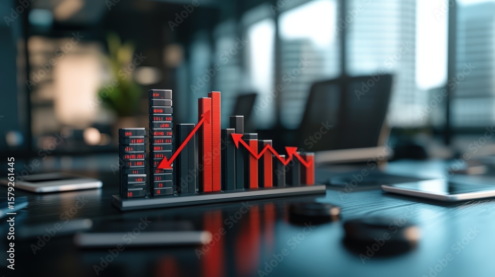 Poster business graph with increasing and decreasing trends representing financial growth and decline in a 