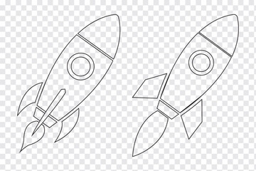 Set of a Rocket icon. Black and White Rocket icon Rocket launched Vector illustration. EPS 10