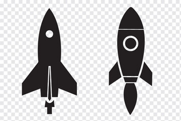 Set of a Rocket icon. White and Black  Rocket icon, Rocketship launch concept. Vector illustration.