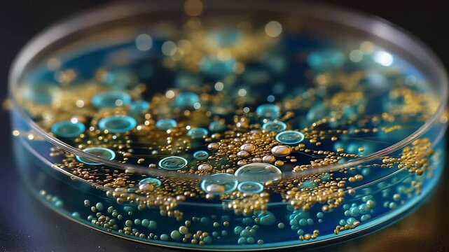 Blue-green algal colony in a culture media plate.