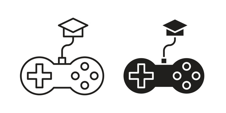Game based learning icon outline and solid vector sign, linear pictograms