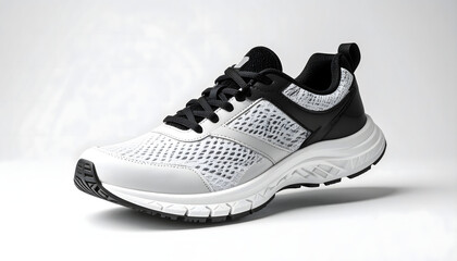 A high-definition studio photograph of a white running shoe.