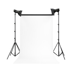 Professional photography studio setup with white backdrop