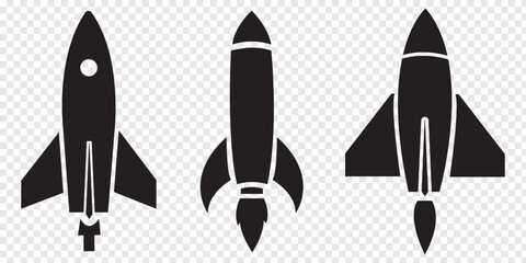 Rocket ship icon set. Black and White Rocket icon. Space ship launch icon collection. Rocketship launch concept, isolated on white background vector illustration. EPS 10