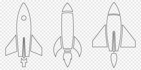 Rocket ship icon set. Black and White Rocket icon. Space ship launch icon collection. Rocketship launch concept, isolated on white background vector illustration. EPS 10