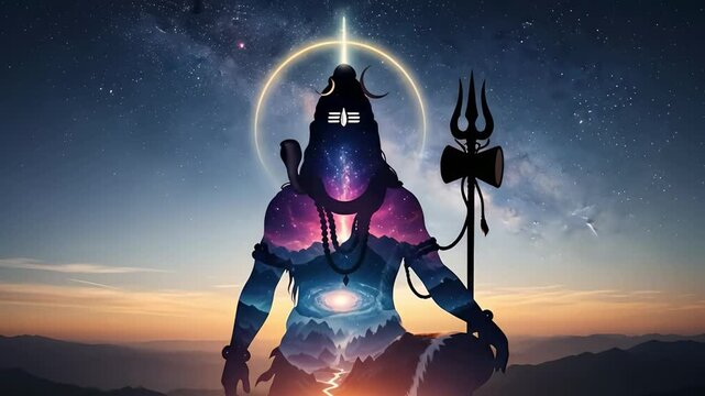 Lord Shiva Meditating in Himalayas with Trishul &ndash; Divine Mountain Scene