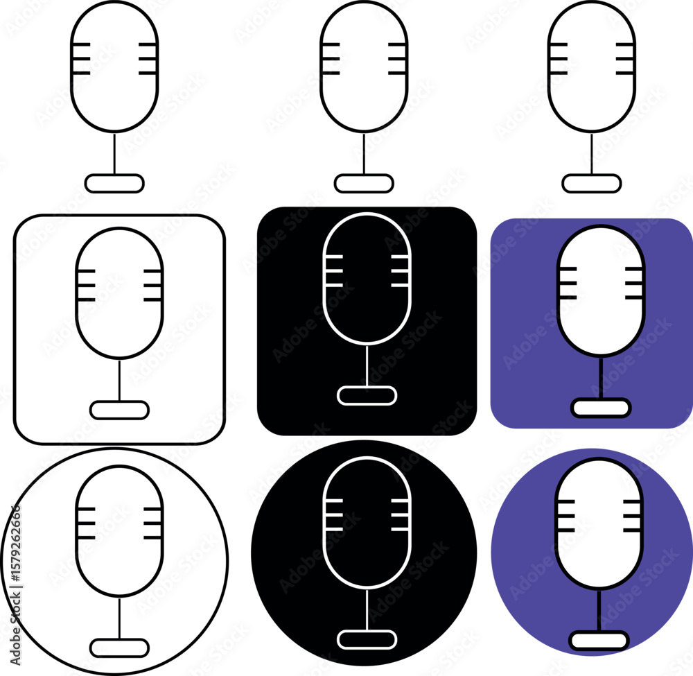 Poster A collection of microphone icons displayed in various shapes and color variations on a white background