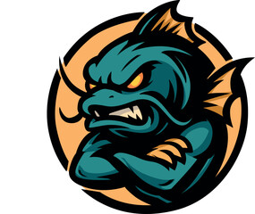 Vector Cartoon Monster Catfish E-Sport Logo Isolated Background