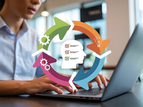 Business Process Flowchart with Arrows and Checklist cycle
