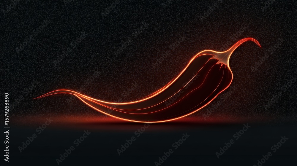 Poster a minimalist chili pepper vector on a dark background with sharp silhouette and glowing red outline 