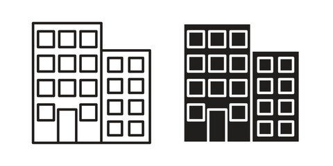 Office block icon outline and solid vector sign, linear pictograms