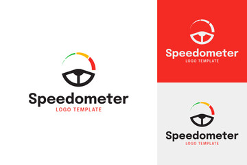 Steering wheel and speedometer logo design template vector illustration