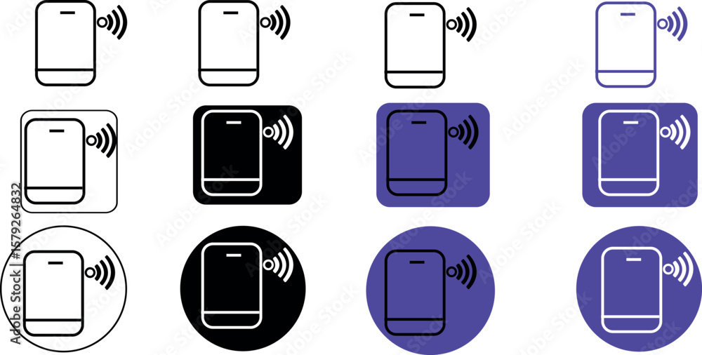 Poster various smart speaker icons displayed in a grid with different shapes and color variations in black 