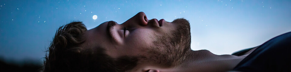 Naklejka premium Man Sleeping Under Night Sky
