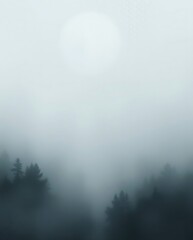 Obraz premium Ethereal Misty Forest Landscape with Hidden Trees in the Foggy Atmosphere